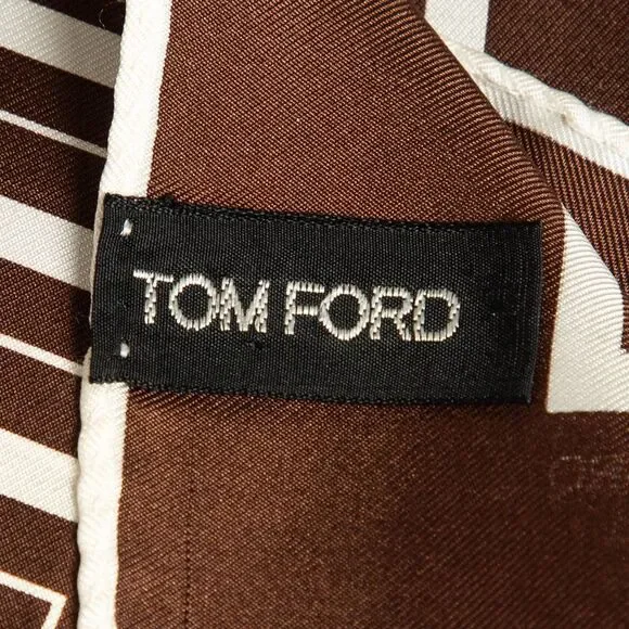 Tom Ford Brown Printed Silk Pocket Square